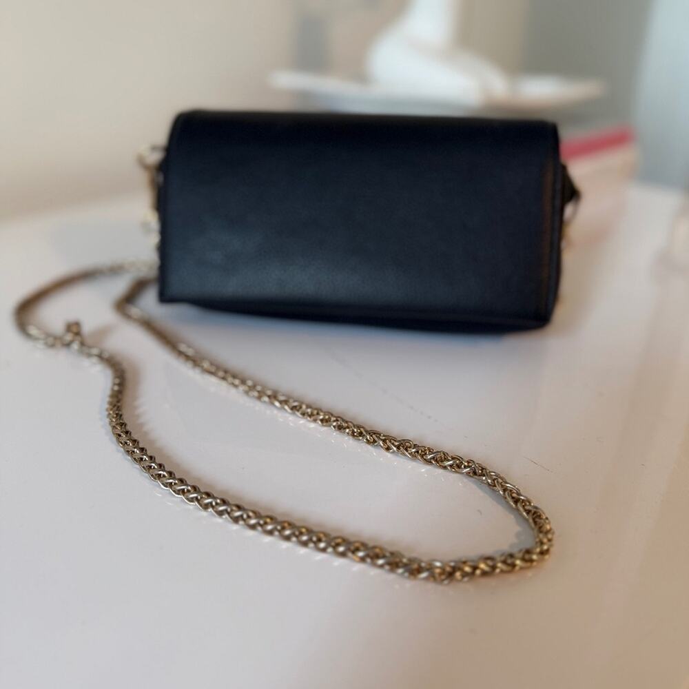 Anthropologie Black Pebbled Faux Leather Mini Crossbody Purse w/ Gold Chain ✨